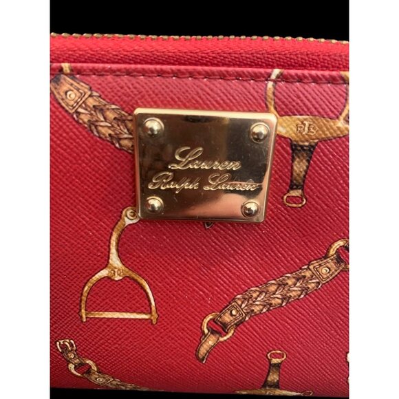 Lauren Ralph Lauren All Over Red Rope & Spur Print Deluxe Zipper Wallet Vintage - Picture 5 of 11